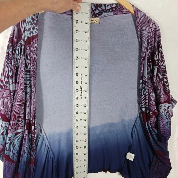 One World, Large, Butterfly Print Wrap, Ruched Sleeves, Blue/Purple/Maroon, Boho - Picture 13 of 16